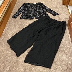 Mon Cheri Bridals Black Sequin Beaded Two Piece Top & Pants Set SIZE 38